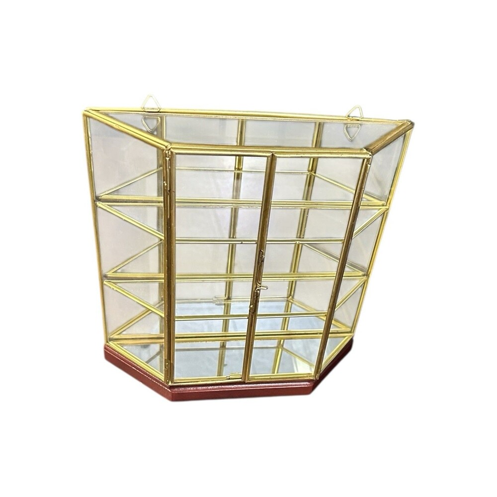 Vintage Brass Mirrored Curio Cabinet 9” Curio Display Miniatures Display 3 Shelf
